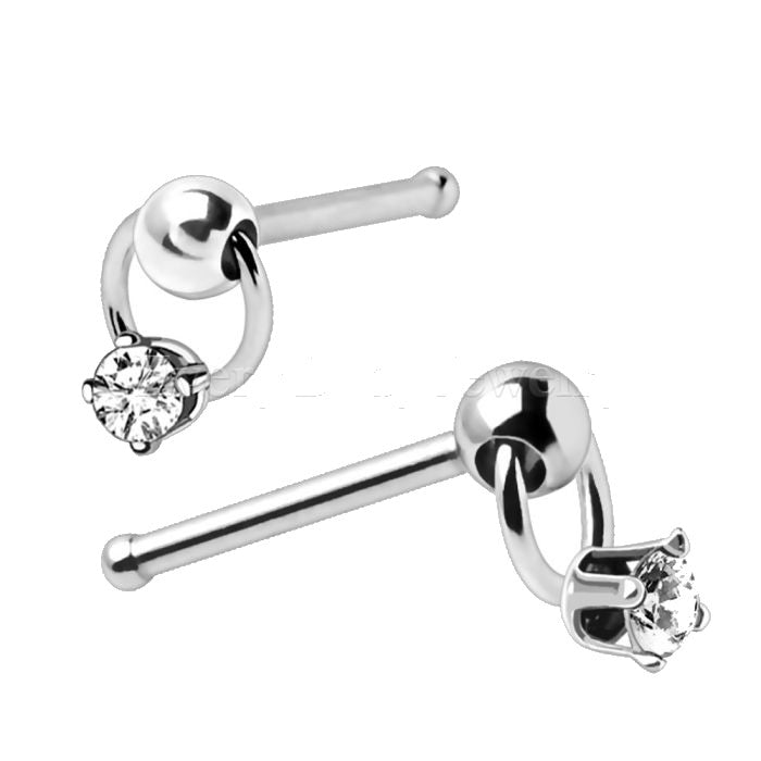 316L Stainless Steel Slave Ring with Clear CZ Stud Nose Ring | Fashion Hut Jewelry