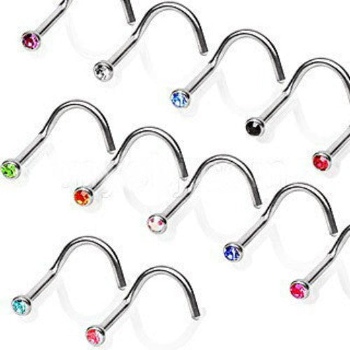 Screw Nose Ring with Press Fitted Gem | Fashion Hut Jewelry