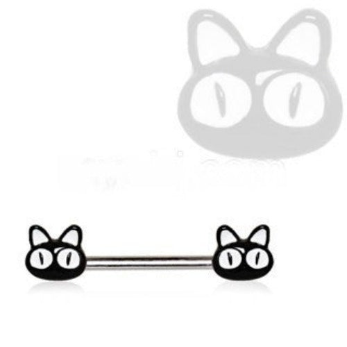 316L Stainless Steel Black Alley Cat Nipple Bar - Fashion Hut Jewelry