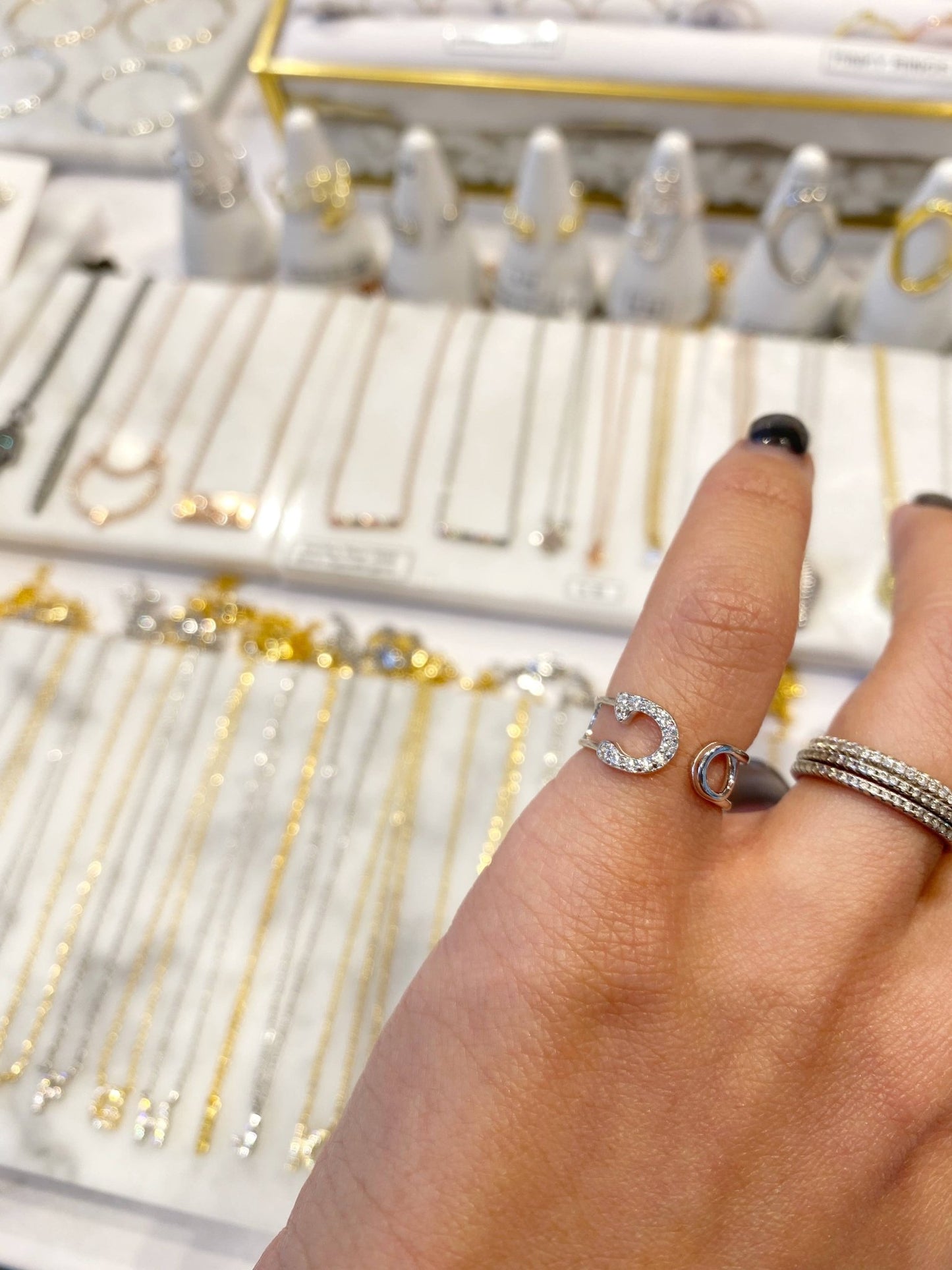 CZ Safety Pin Pinky Ring | Fashion Hut Jewelry