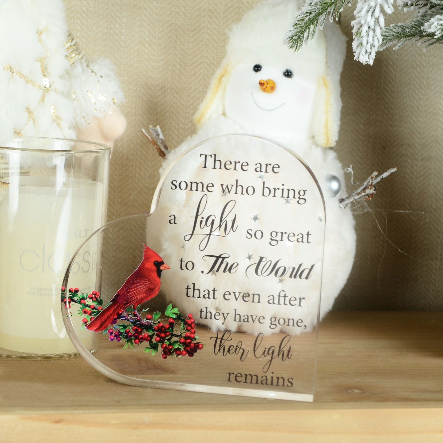 Memorial Heart With Gift Box - Acrylic Cardinal Bird