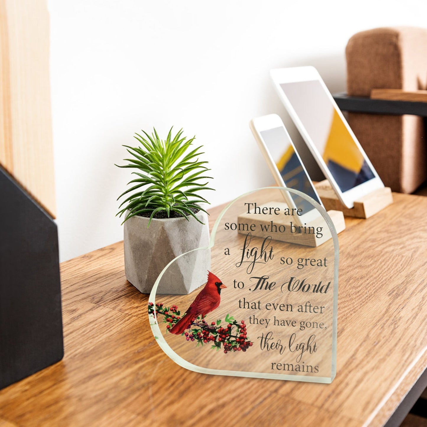 Memorial Heart With Gift Box - Acrylic Cardinal Bird