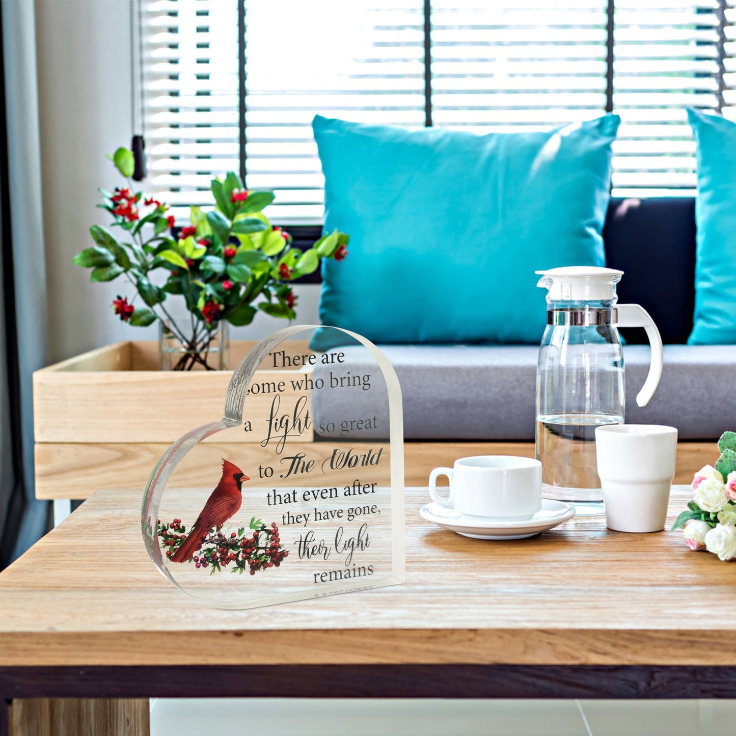 Memorial Heart With Gift Box - Acrylic Cardinal Bird