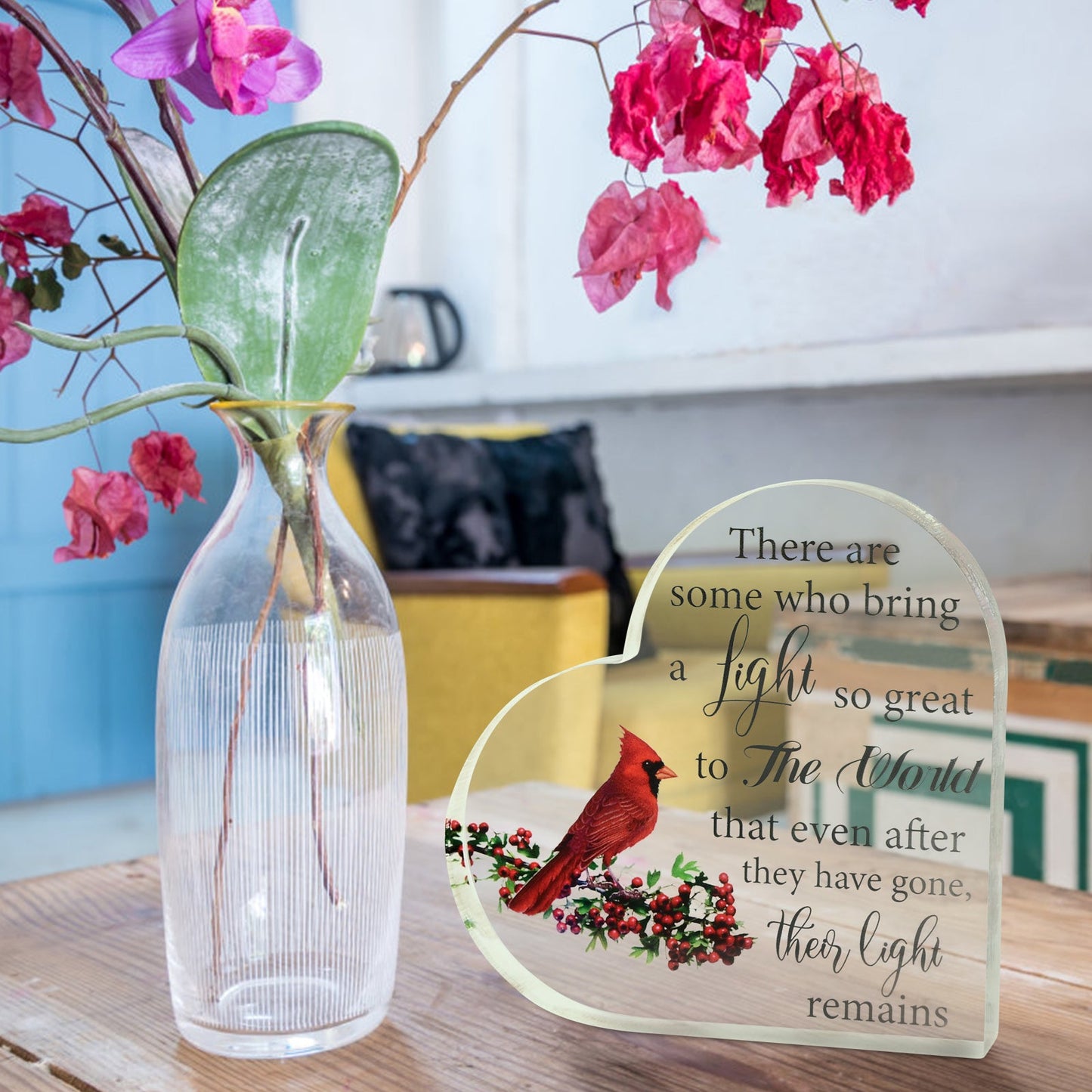 Memorial Heart With Gift Box - Acrylic Cardinal Bird