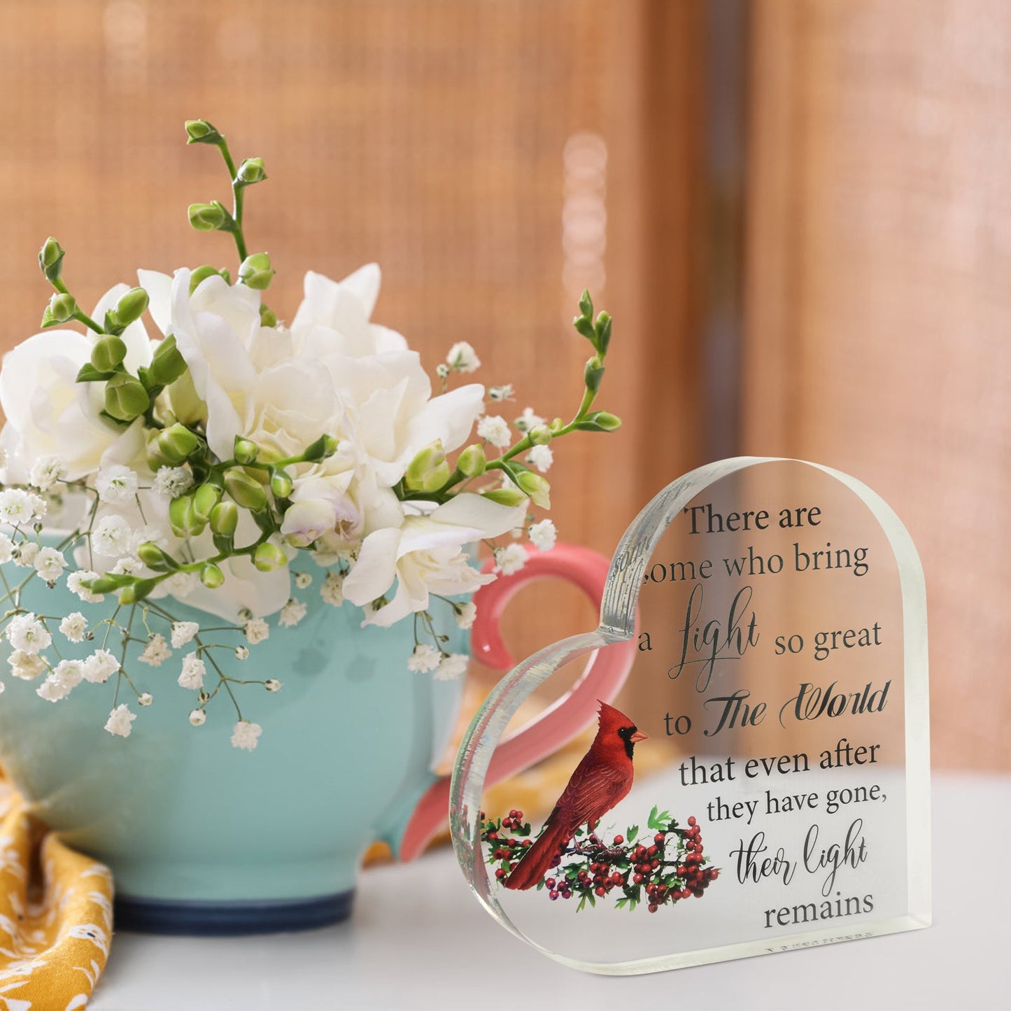 Memorial Heart With Gift Box - Acrylic Cardinal Bird