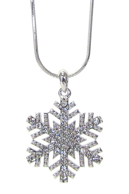 White Gold Cz Cubic Zirconia Snowflake Winter Pendant Necklace Chain | Fashion Hut Jewelry