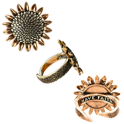 Have Faith Sunflower Inspire Adjustable Ring