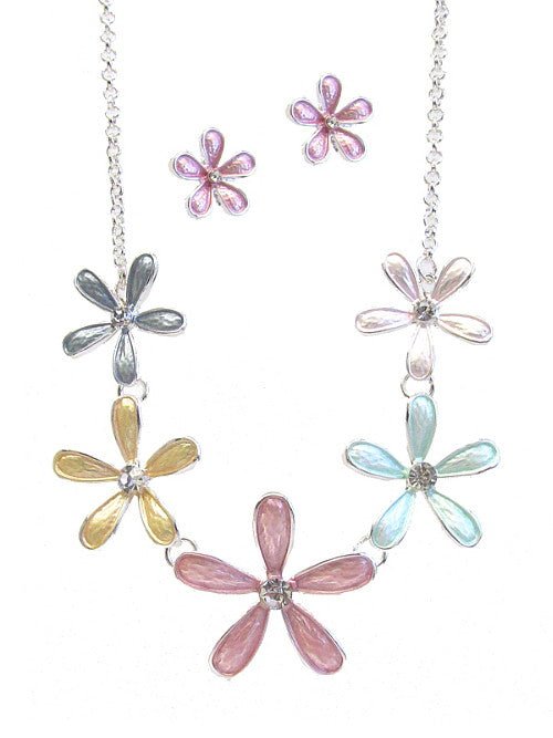 Multi Flower Link Necklace Set | Fashion Hut Jewelry