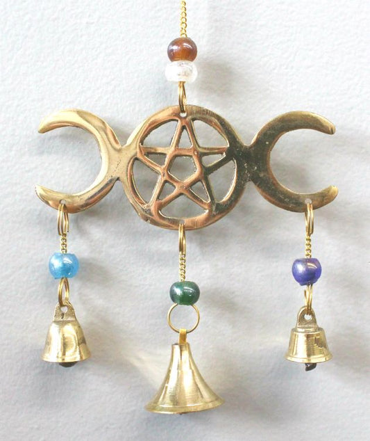 Triple Moon Brass Wind Chime - Divine Feminine Symbol