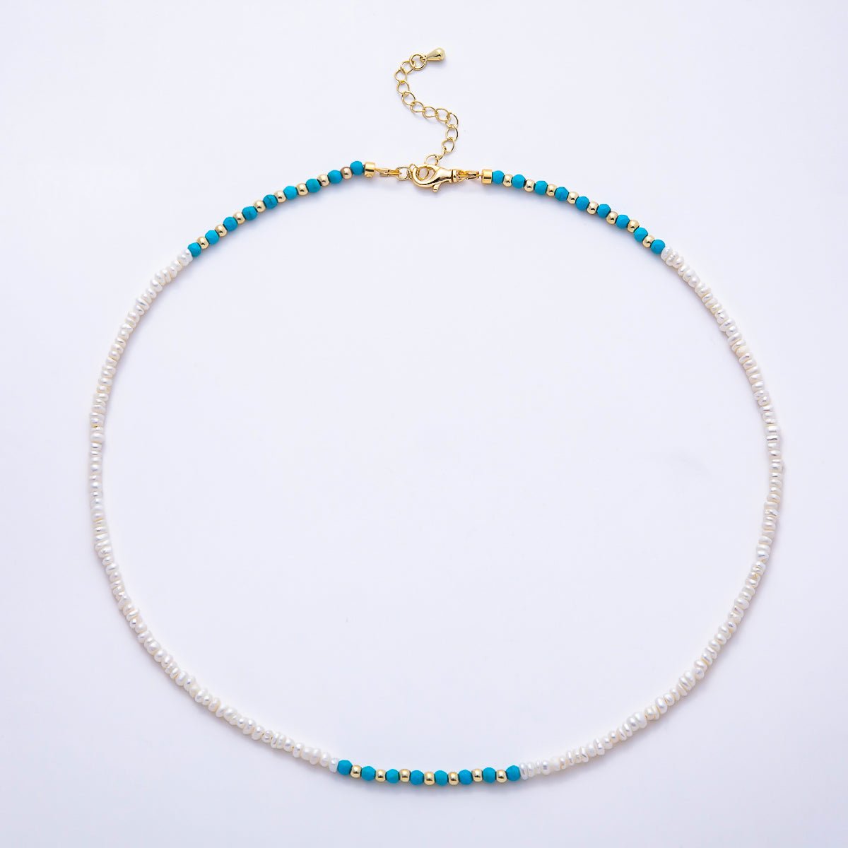 16K Gold Filled Turquoise & Freshwater Pearl Gemstone Necklace