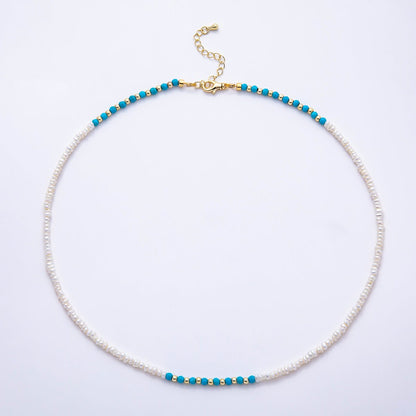 16K Gold Filled Turquoise & Freshwater Pearl Gemstone Necklace