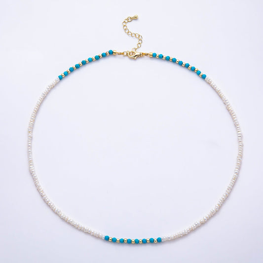 16K Gold Filled Turquoise & Freshwater Pearl Gemstone Necklace