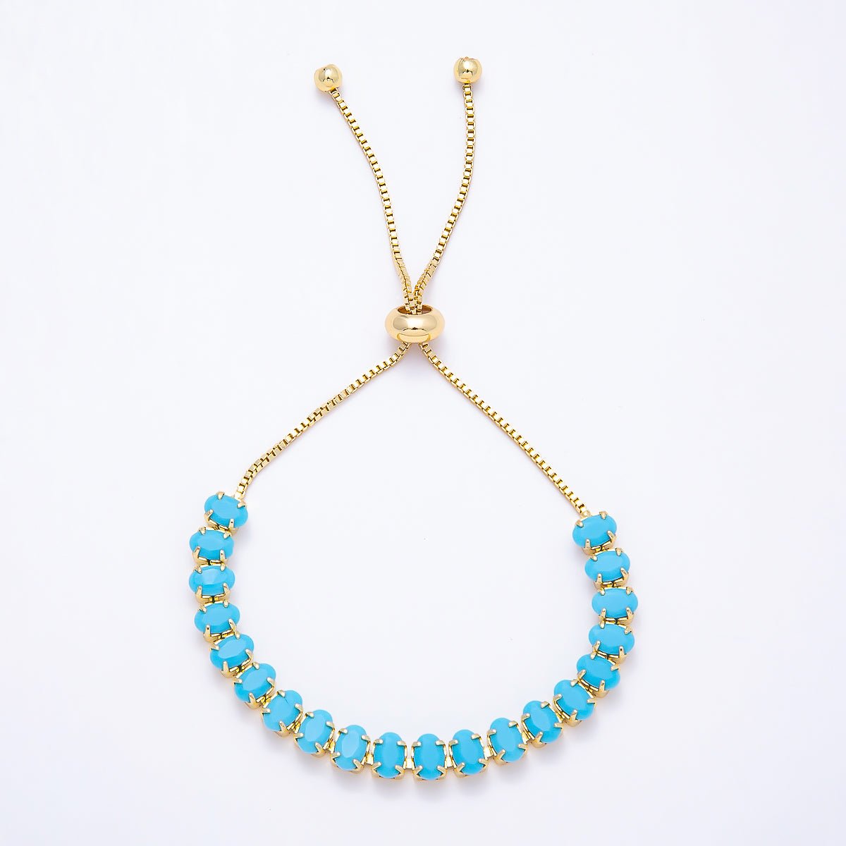 16K Gold Filled Turquoise Oval Gemstone Bolo Slide Bracelet