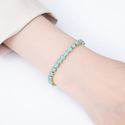 16K Gold Filled Turquoise Oval Gemstone Bolo Slide Bracelet
