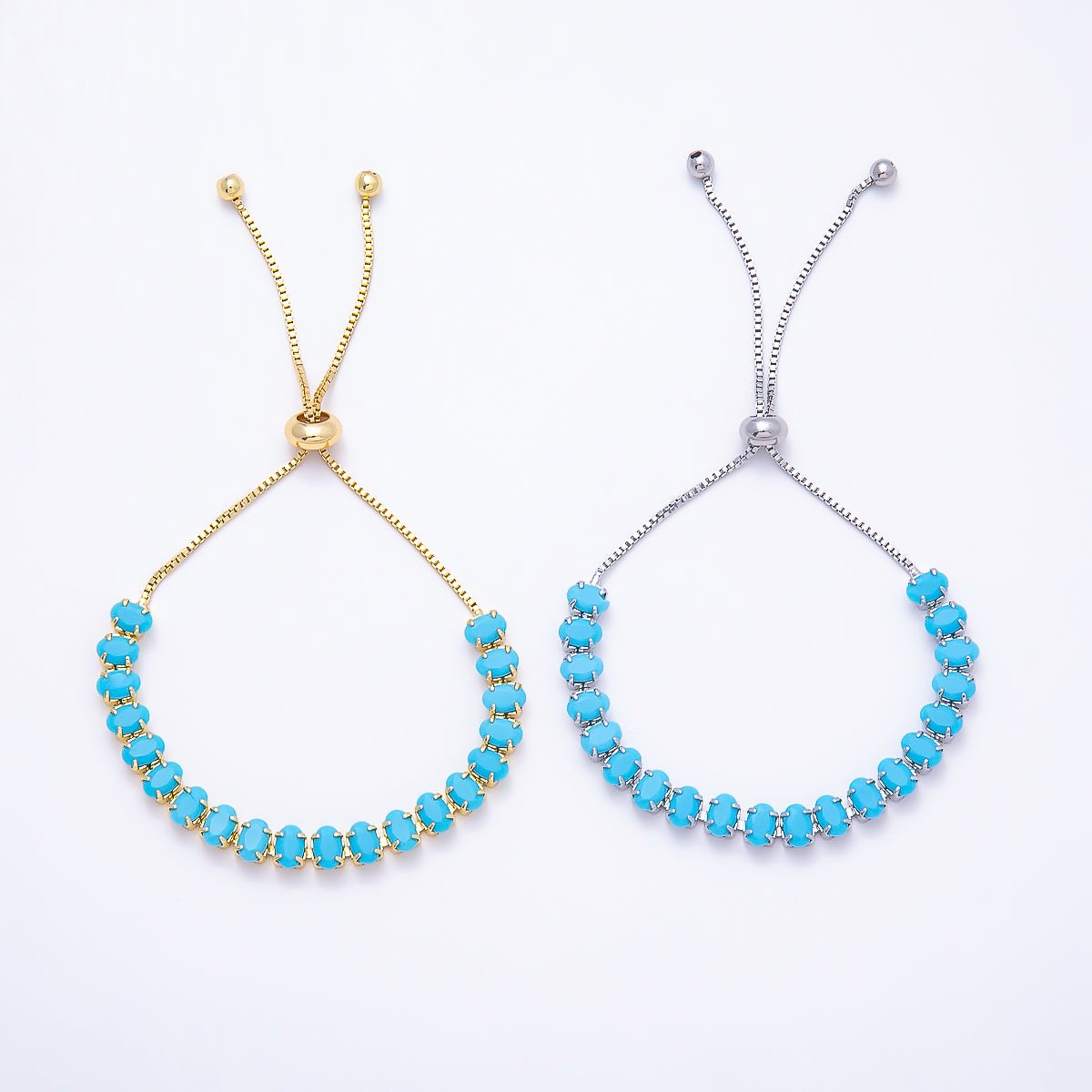 16K Gold Filled Turquoise Oval Gemstone Bolo Slide Bracelet