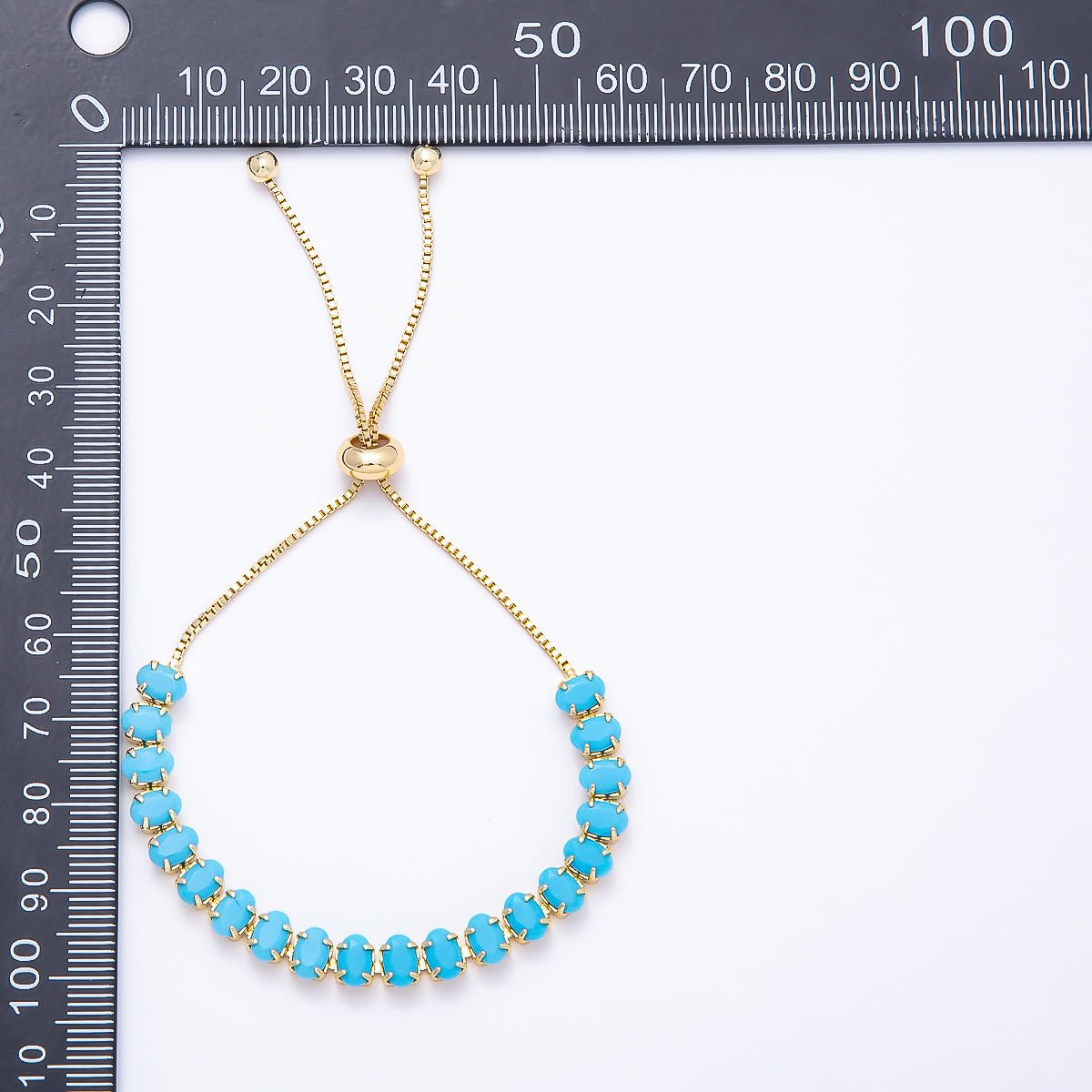 16K Gold Filled Turquoise Oval Gemstone Bolo Slide Bracelet