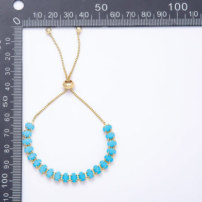 16K Gold Filled Turquoise Oval Gemstone Bolo Slide Bracelet