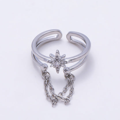 16K Gold Filled CZ Celestial North Star Double Band Ring