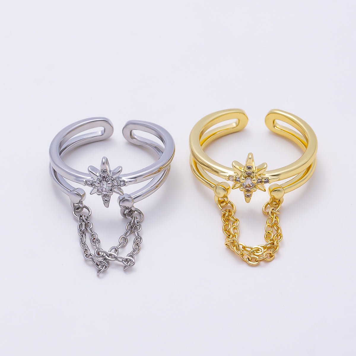 16K Gold Filled CZ Celestial North Star Double Band Ring