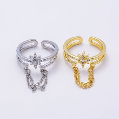 16K Gold Filled CZ Celestial North Star Double Band Ring