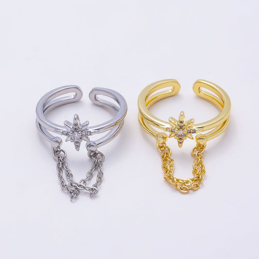 16K Gold Filled CZ Celestial North Star Double Band Ring