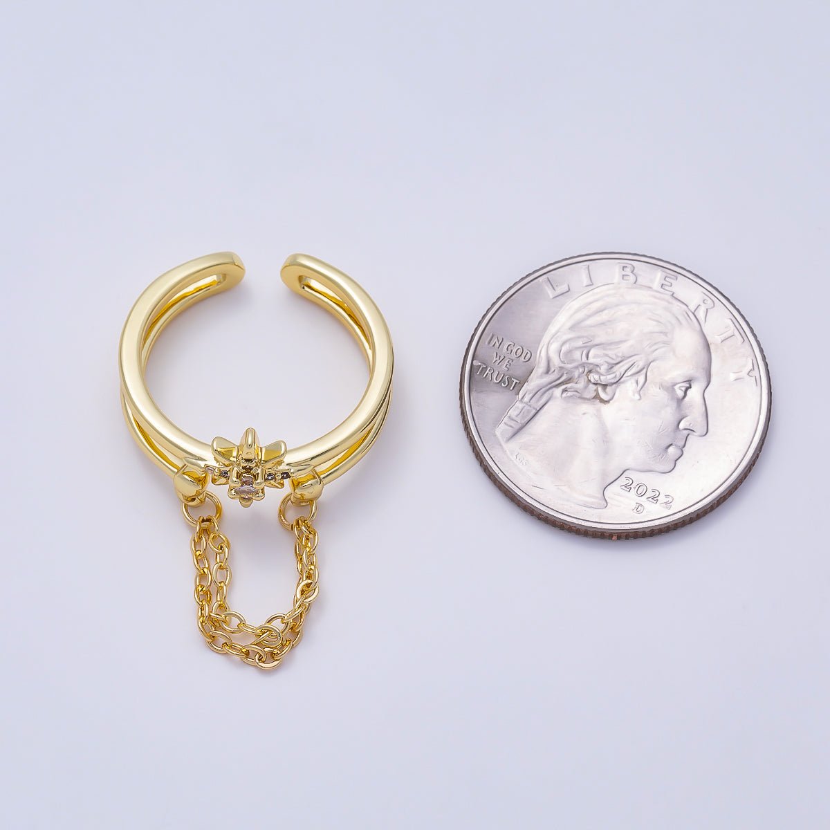 16K Gold Filled CZ Celestial North Star Double Band Ring