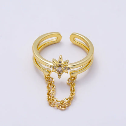 16K Gold Filled CZ Celestial North Star Double Band Ring