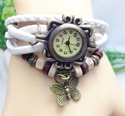 Retro Wrap Multi Row Leather Bracelet Watch - White | Fashion Hut Jewelry