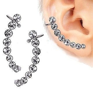 316L Surgical Steel Descending Gems Crescent Cartilage Earring | Fashion Hut Jewelry