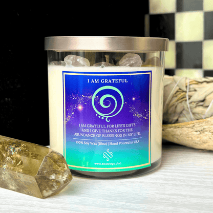 I Am Grateful Crystal Affirmation Candle
