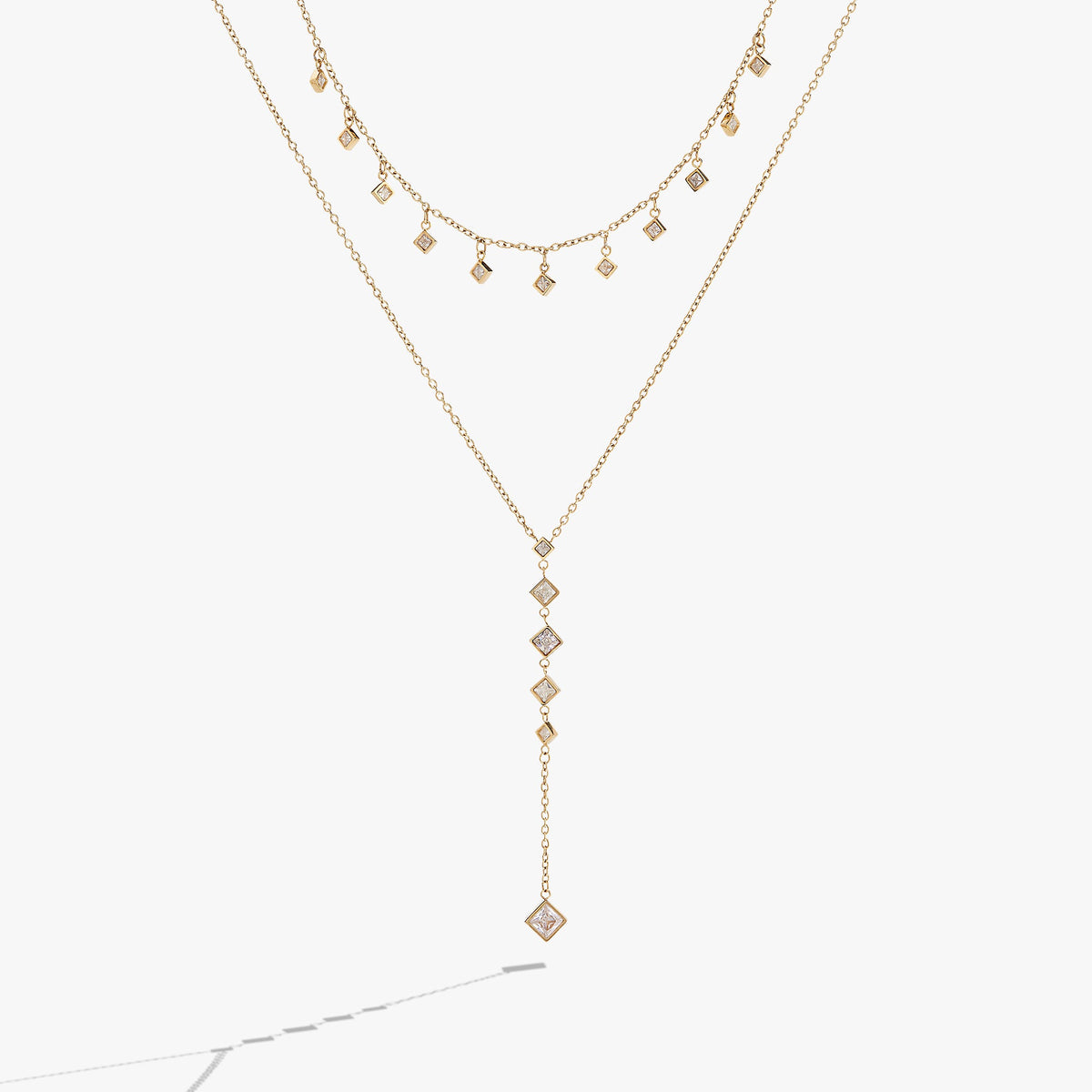 Two-Layered Princess Cut Crystal Necklace