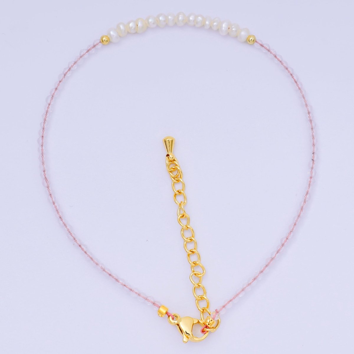 24K Gold Filled Natural Gemstone Bead Anklet with Extender