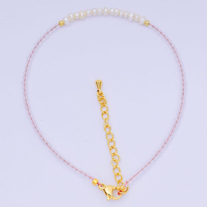 24K Gold Filled Natural Gemstone Bead Anklet with Extender