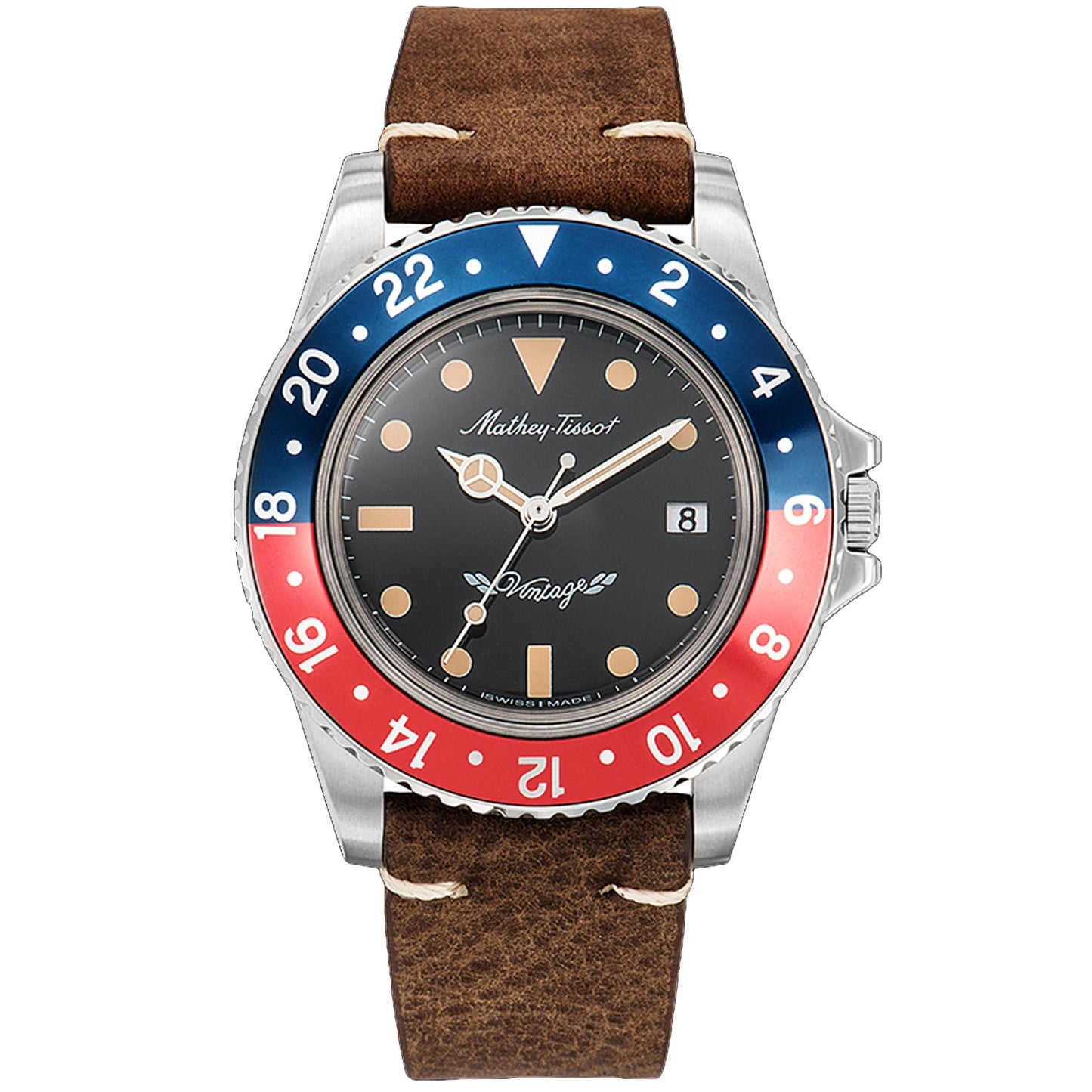 Mathey Tissot Men's Vintage GMT Pepsi Bezel Watch