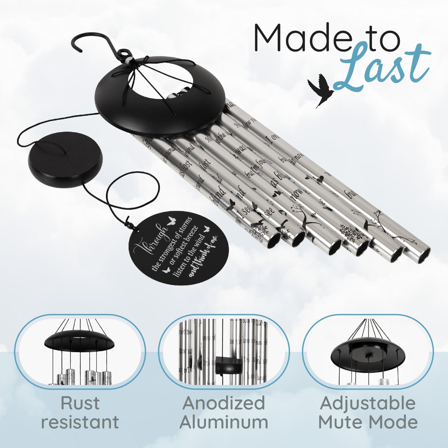 Gift Bundle - Serenity Memorial Wind Chimes, Thoughtful Gift For Special Occasions or Reflections Amazing Grace Scripture 40"