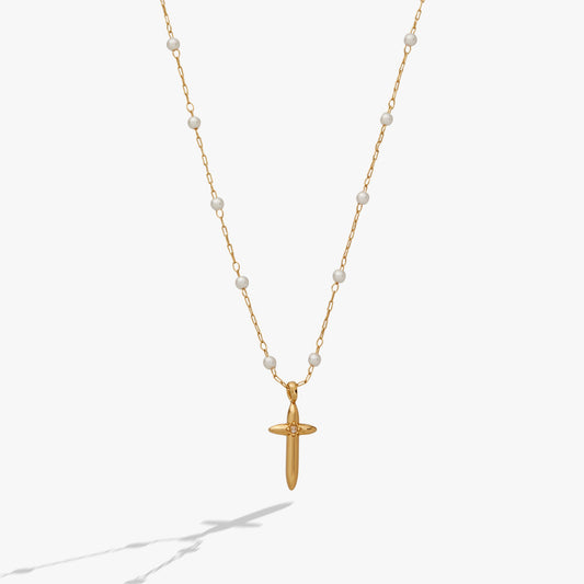 Cross 4:13 Pearl Rosary Chain Pendant Necklace - ALEX AND ANI
