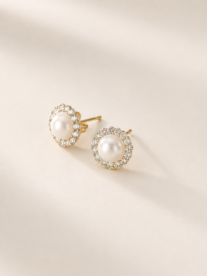 Diamond Pearl Stud Earrings ~ Cameron
