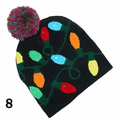 Pom Pom Party Holiday Hats With LED Lights Fashion Hut Jewelry