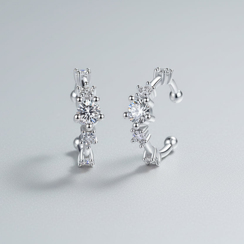 Moissanite Rhodium-Plated Cuff Earrings