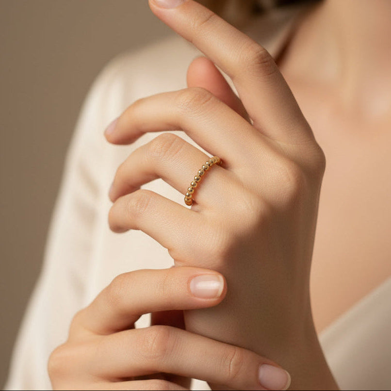 14k Gold Filled || Beaded Stretch Ring || Stackable