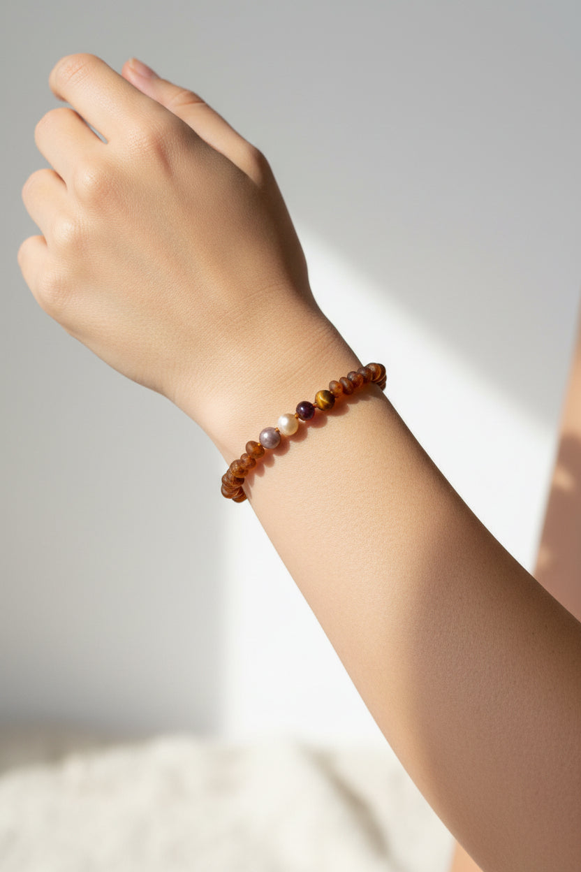 Raw Cognac Baltic Amber + Mookaite Jasper || Anklet