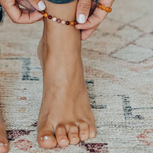 Raw Cognac Baltic Amber + Mookaite Jasper || Anklet