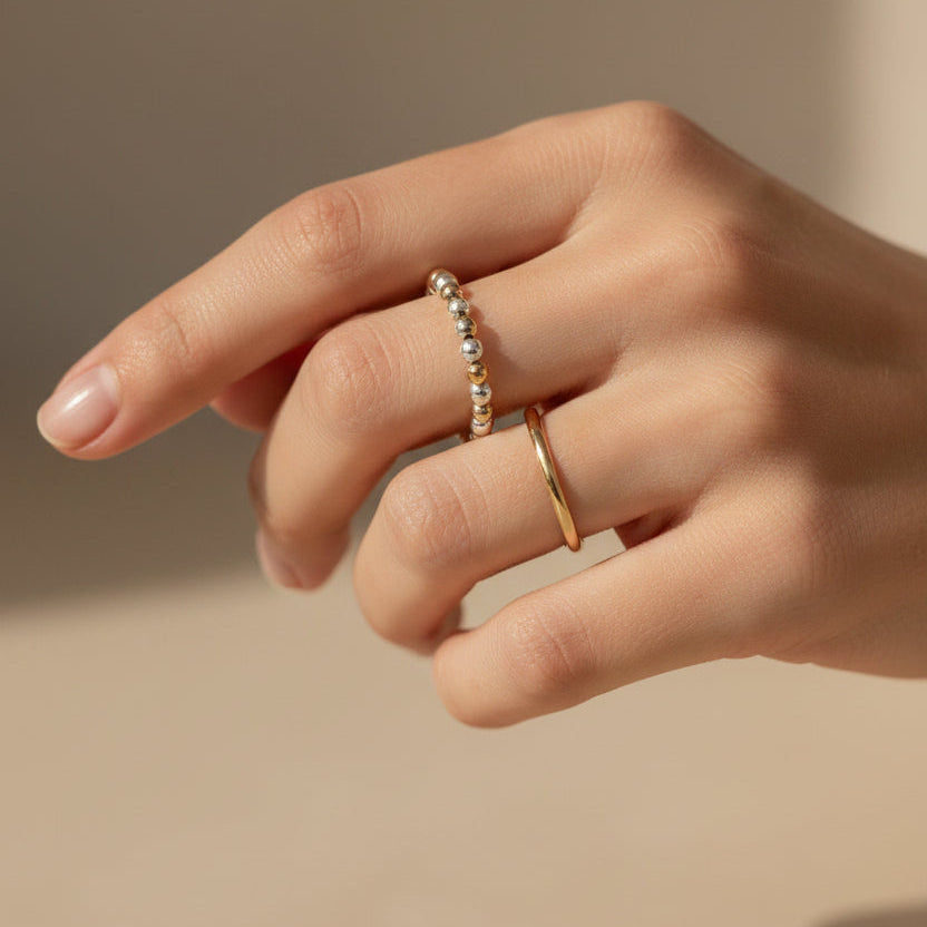 Sterling Silver + 14k Gold Filled || Beaded Stretch Ring