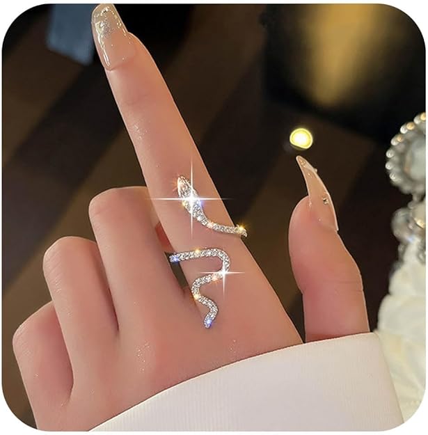 Women Stainless Steel Crystal Snake Ring
