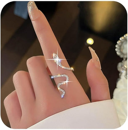 Women Stainless Steel Crystal Snake Ring