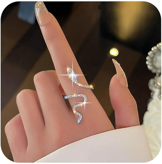 Women Stainless Steel Crystal Snake Ring