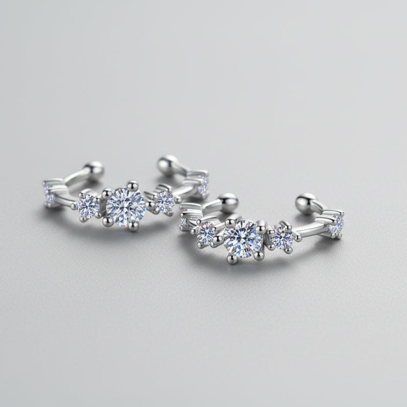Moissanite Rhodium-Plated Cuff Earrings