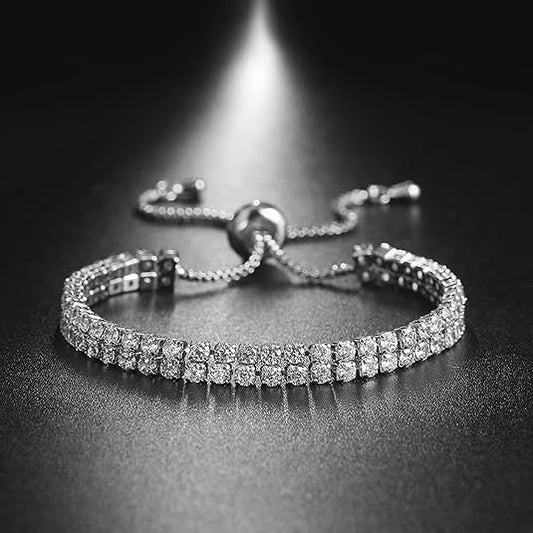 Women's White Gold Plated Tennis Bracelet Adjustable Slider