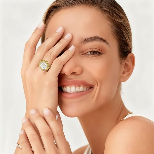 Gold Stainless Steel Quartz Ring Watch