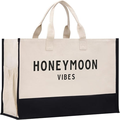 Honeymoon Vibes Beach Tote Bag XL - Oversized Chic Tote Bag with Zipper and Inner Pocket -Honeymooners Honeymoon Gifts Bridal Gift Newlyweds